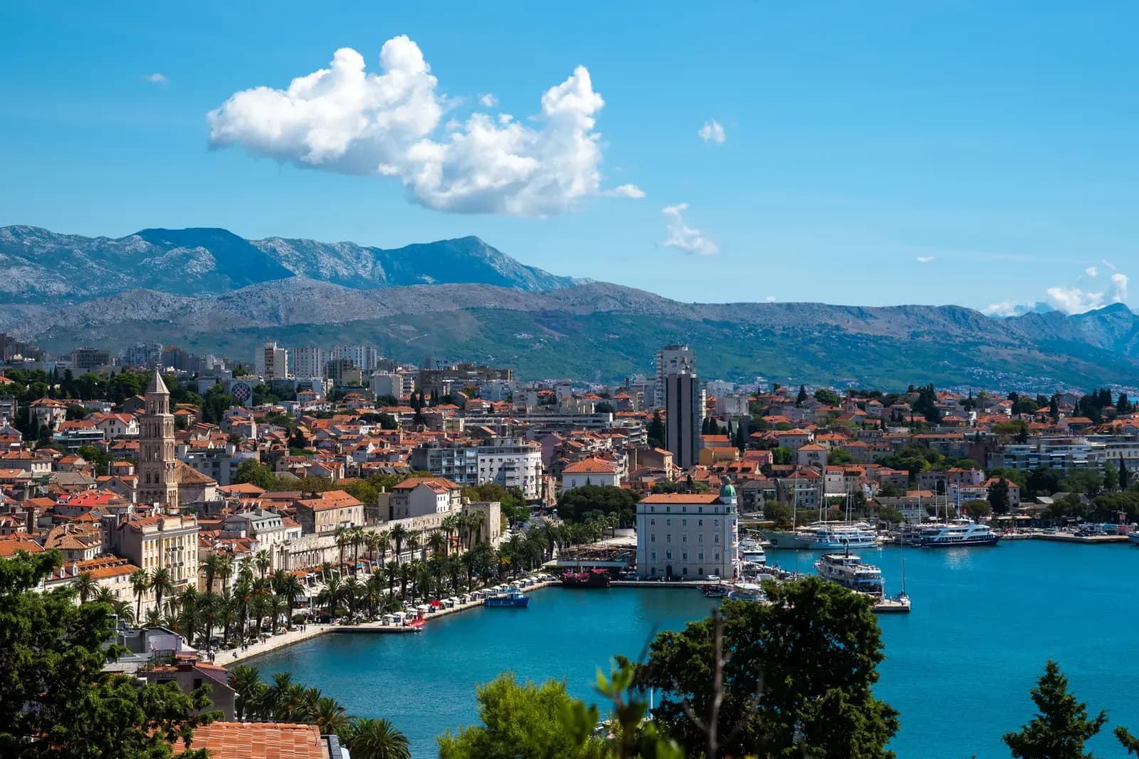 Panoramic view over Split's old town and Adriatic coast from Marjan hill