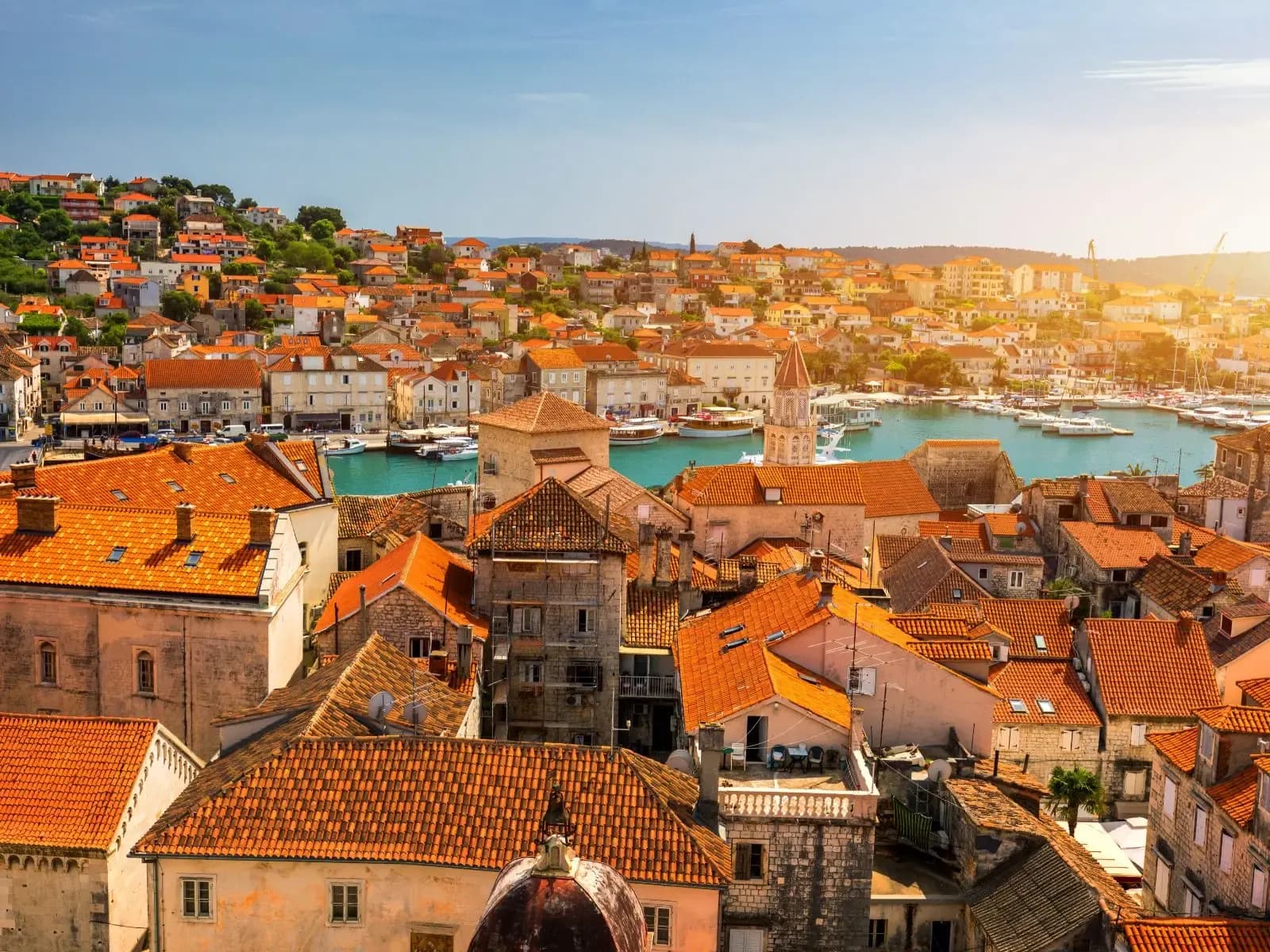 The red roofs and harbour of Trogir's UNESCO old town near Split, Croatia