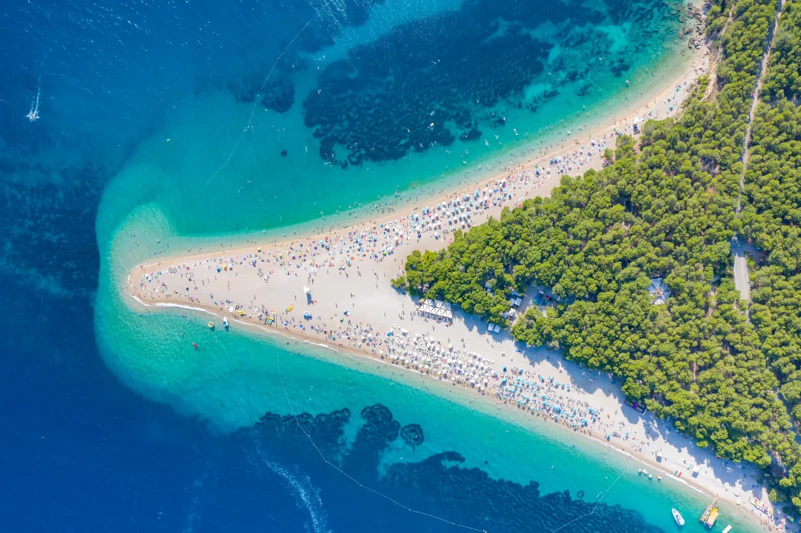 Aerial view of the Zlatni rat Golden Horn beach in Bol on Brač island, Croatia